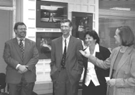 The Director of the American Center, Marisa Fushile introducing the Minister Counselor for Public Affairs Laurence D. Wohlers and his Deputy David M. Marks